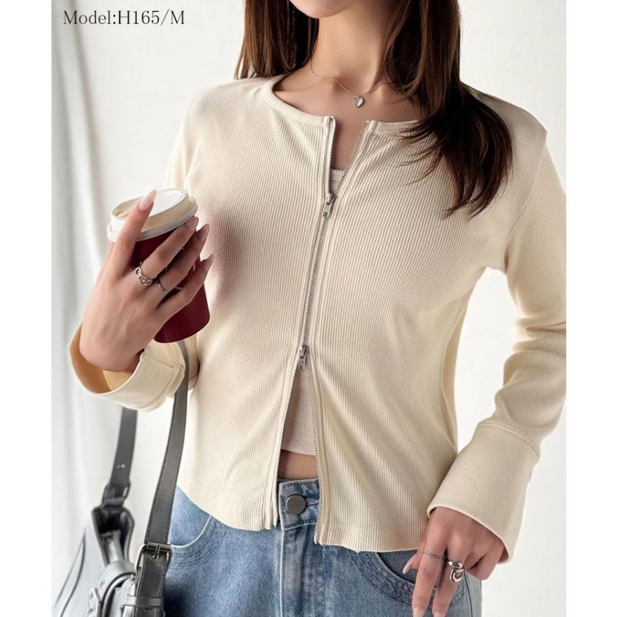 【 クラシカルエルフ classical elf 】 トップス カーディガン レディース ダブルジップ 綿100％ 上品カーデ 華奢見え コンパクト 羽織り | classicalelf | 02