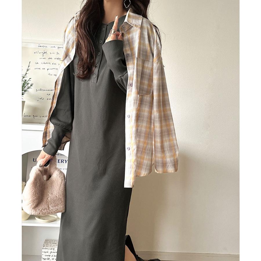 【 クラシカルエルフ classical elf 】ワンピース レディース きれいめ カジュアル 秋 前後 2way ヘンリーネック リブワンピ ロング丈 Iライン | classicalelf | 10