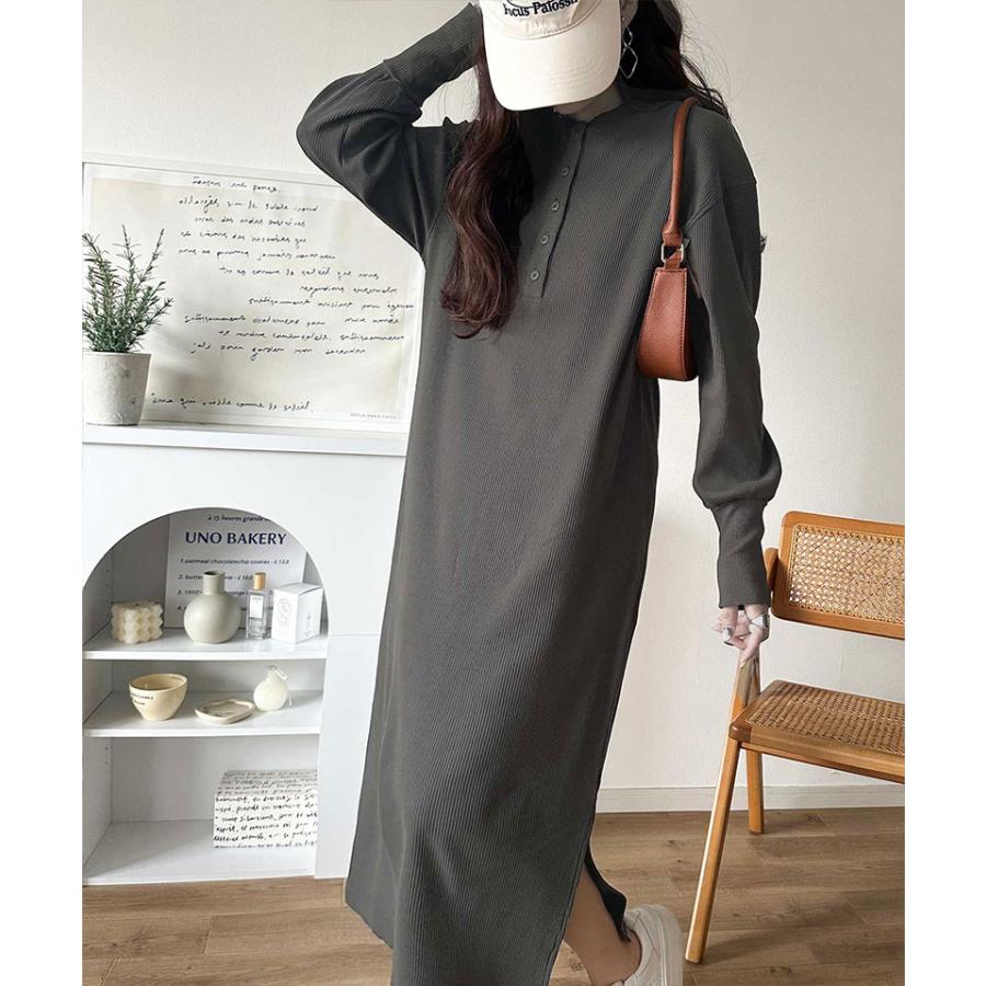 【 クラシカルエルフ classical elf 】ワンピース レディース きれいめ カジュアル 秋 前後 2way ヘンリーネック リブワンピ ロング丈 Iライン | classicalelf | 11