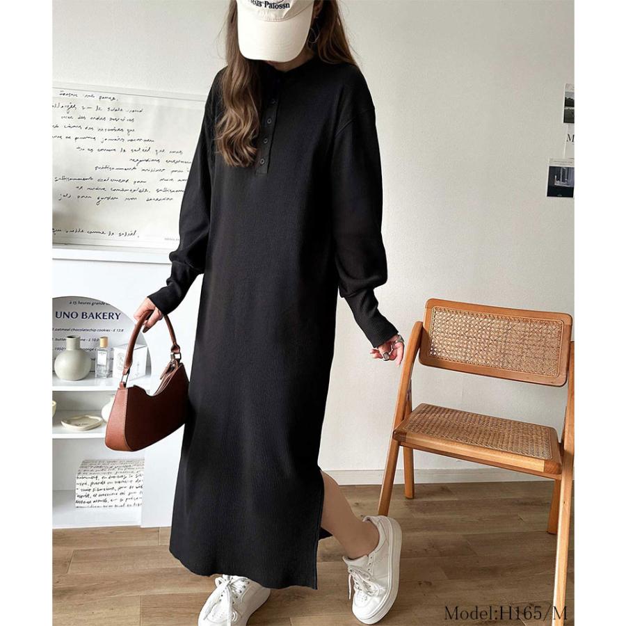 【 クラシカルエルフ classical elf 】ワンピース レディース きれいめ カジュアル 秋 前後 2way ヘンリーネック リブワンピ ロング丈 Iライン | classicalelf | 02