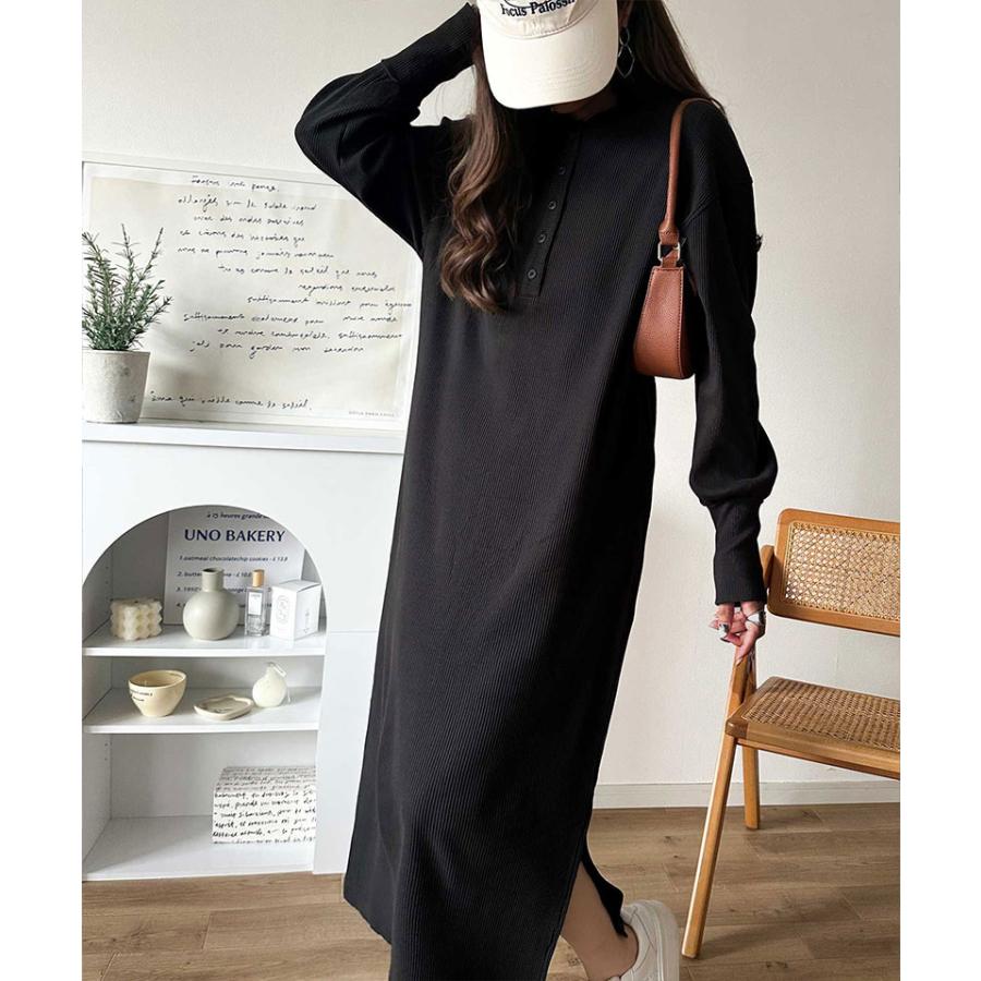 【 クラシカルエルフ classical elf 】ワンピース レディース きれいめ カジュアル 秋 前後 2way ヘンリーネック リブワンピ ロング丈 Iライン | classicalelf | 03