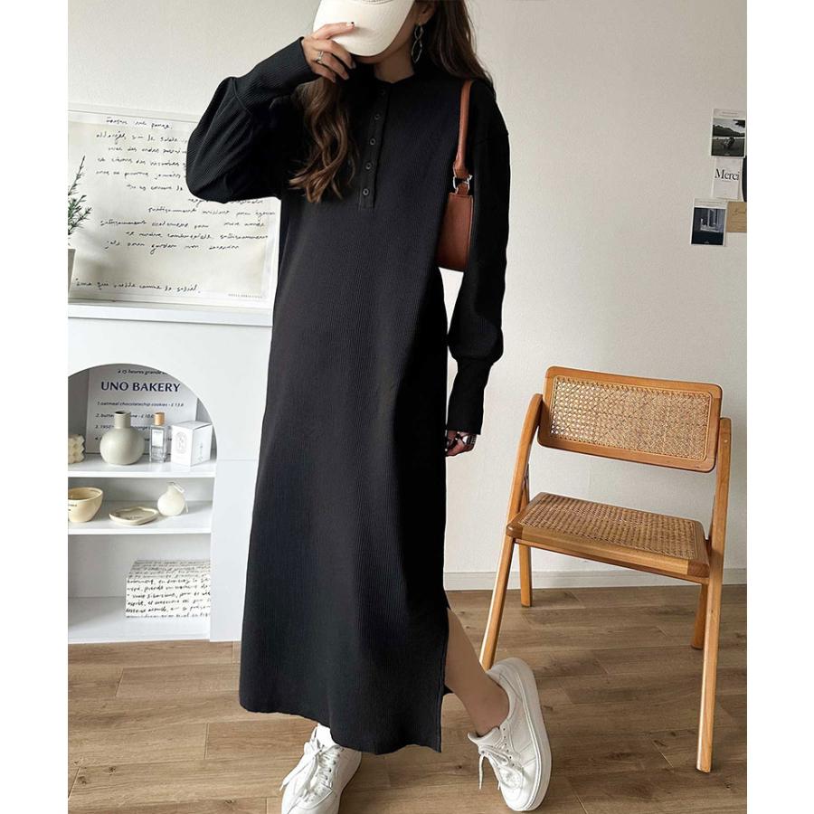 【 クラシカルエルフ classical elf 】ワンピース レディース きれいめ カジュアル 秋 前後 2way ヘンリーネック リブワンピ ロング丈 Iライン | classicalelf | 04