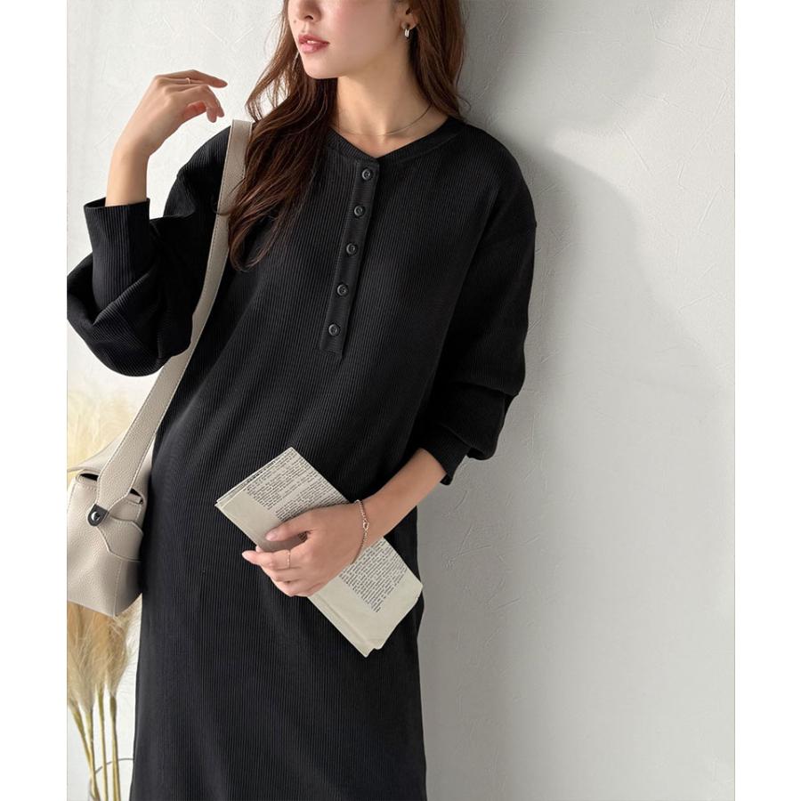 【 クラシカルエルフ classical elf 】ワンピース レディース きれいめ カジュアル 秋 前後 2way ヘンリーネック リブワンピ ロング丈 Iライン | classicalelf | 05