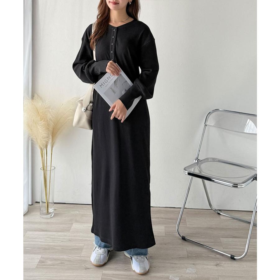 【 クラシカルエルフ classical elf 】ワンピース レディース きれいめ カジュアル 秋 前後 2way ヘンリーネック リブワンピ ロング丈 Iライン | classicalelf | 06