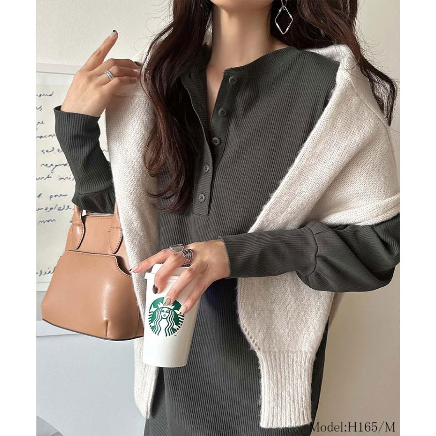 【 クラシカルエルフ classical elf 】ワンピース レディース きれいめ カジュアル 秋 前後 2way ヘンリーネック リブワンピ ロング丈 Iライン | classicalelf | 07