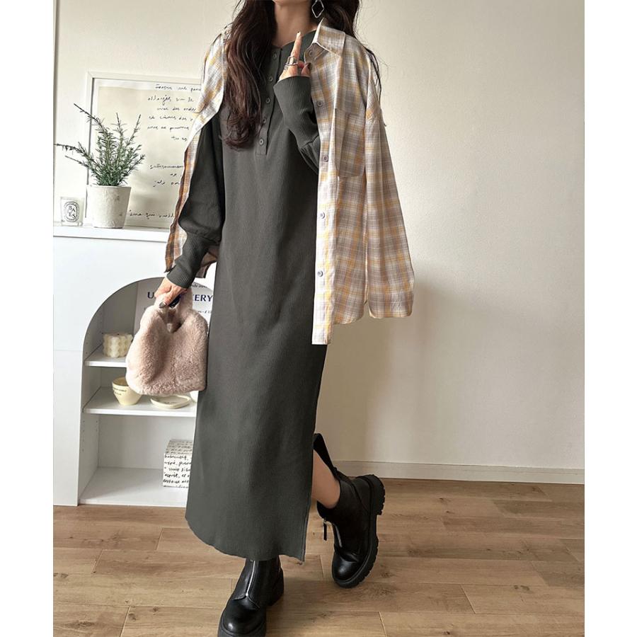 【 クラシカルエルフ classical elf 】ワンピース レディース きれいめ カジュアル 秋 前後 2way ヘンリーネック リブワンピ ロング丈 Iライン | classicalelf | 09