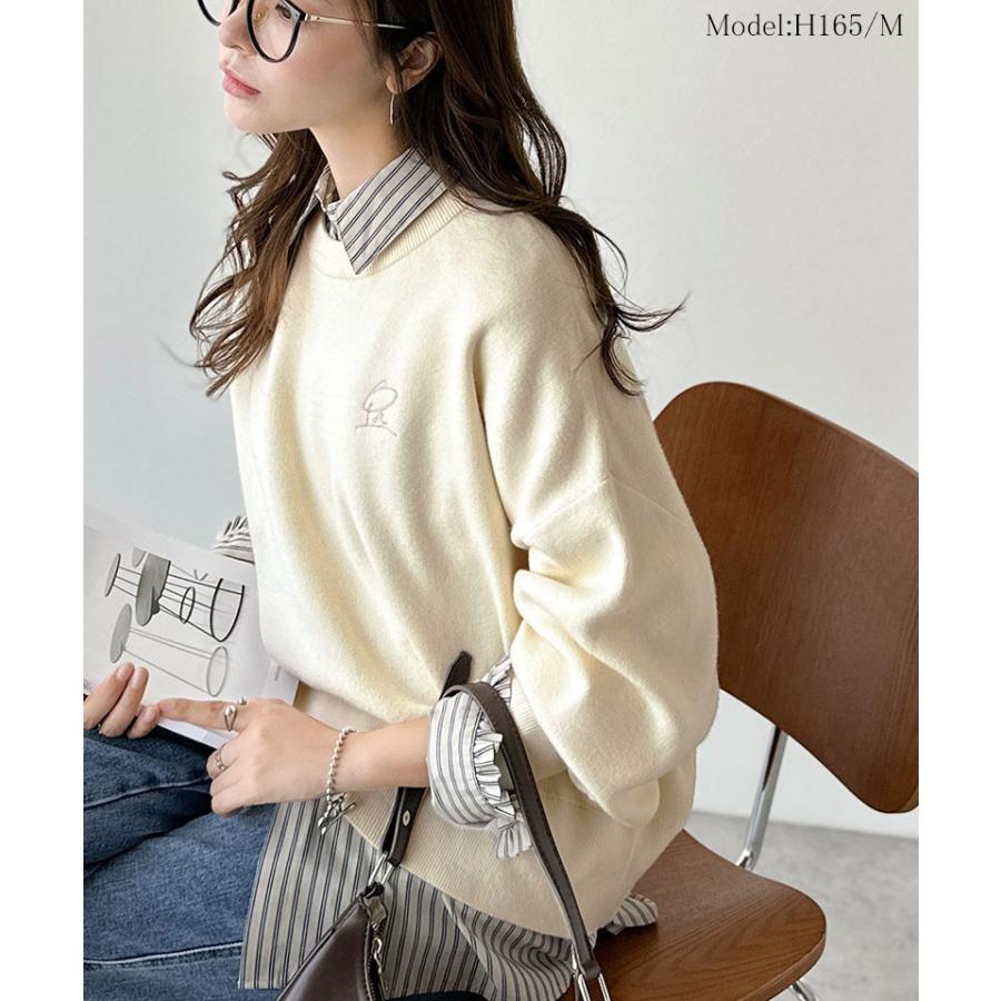 【 クラシカルエルフ classical elf 】ニット レディース 長袖 トップス コクーンニット スウェット見え 胸刺繍 シンプル 軽い着心地 ゆるっと こなれ感 | classicalelf | 02