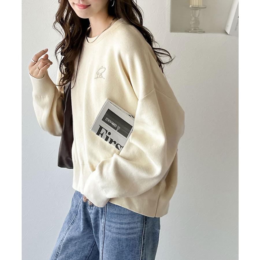 【 クラシカルエルフ classical elf 】ニット レディース 長袖 トップス コクーンニット スウェット見え 胸刺繍 シンプル 軽い着心地 ゆるっと こなれ感 | classicalelf | 03