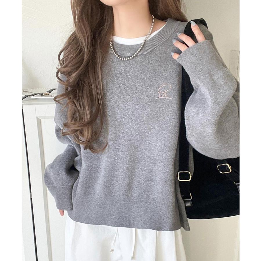 【 クラシカルエルフ classical elf 】ニット レディース 長袖 トップス コクーンニット スウェット見え 胸刺繍 シンプル 軽い着心地 ゆるっと こなれ感 | classicalelf | 09