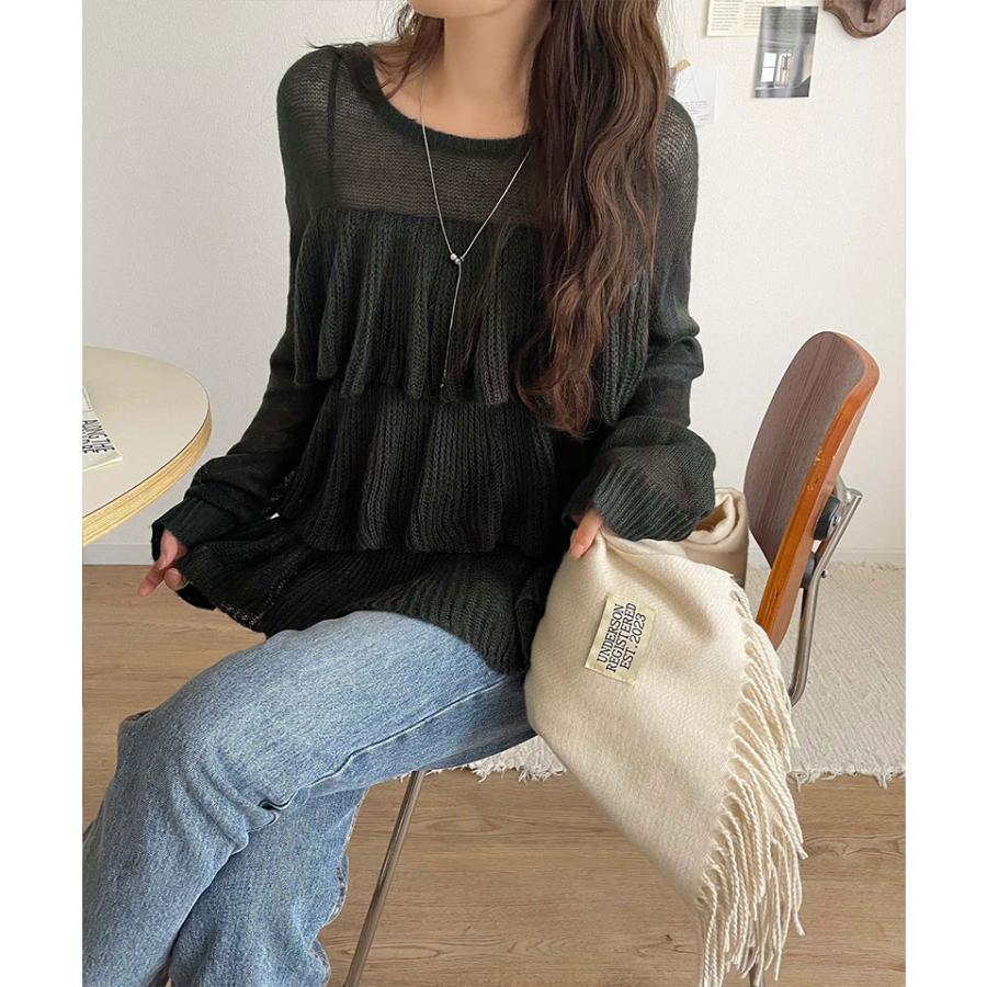 【 クラシカルエルフ classical elf 】 トップス ニット レディース 長袖 ふんわり ティアード フリル モヘア タッチ メッシュ編みニット レイヤードコーデ | classicalelf | 10