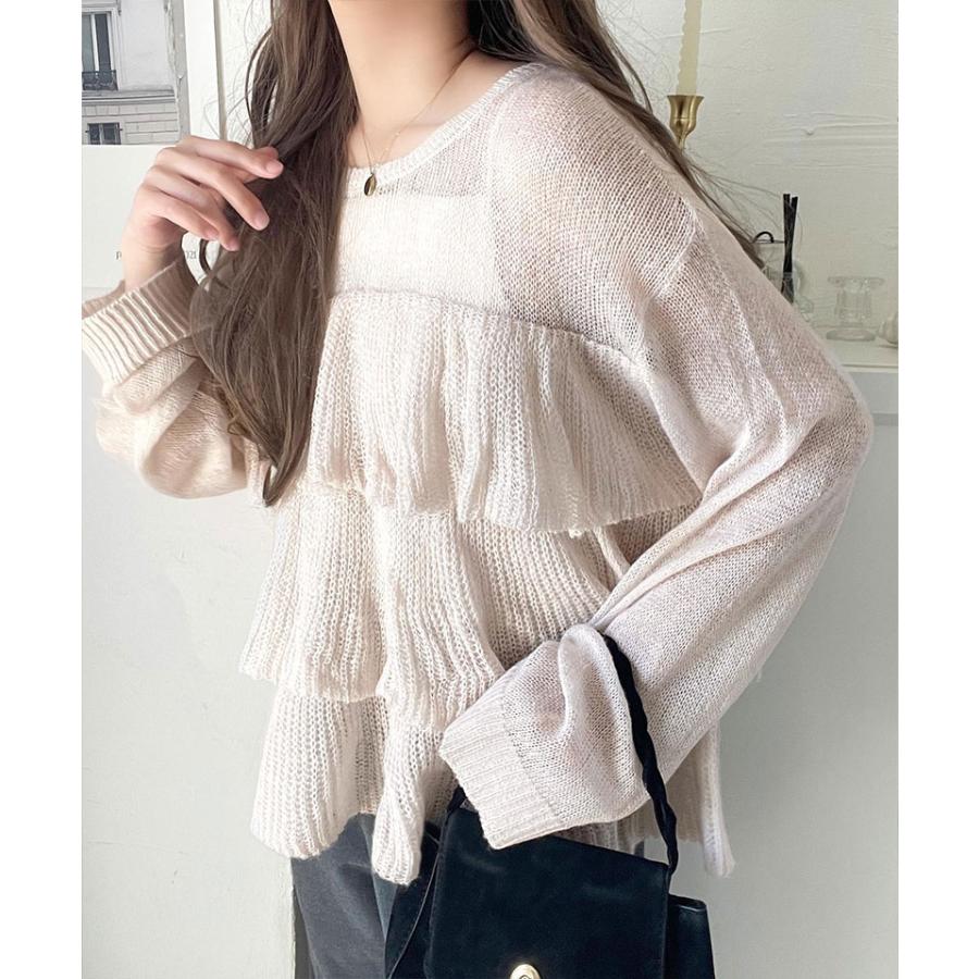 【 クラシカルエルフ classical elf 】 トップス ニット レディース 長袖 ふんわり ティアード フリル モヘア タッチ メッシュ編みニット レイヤードコーデ | classicalelf | 12