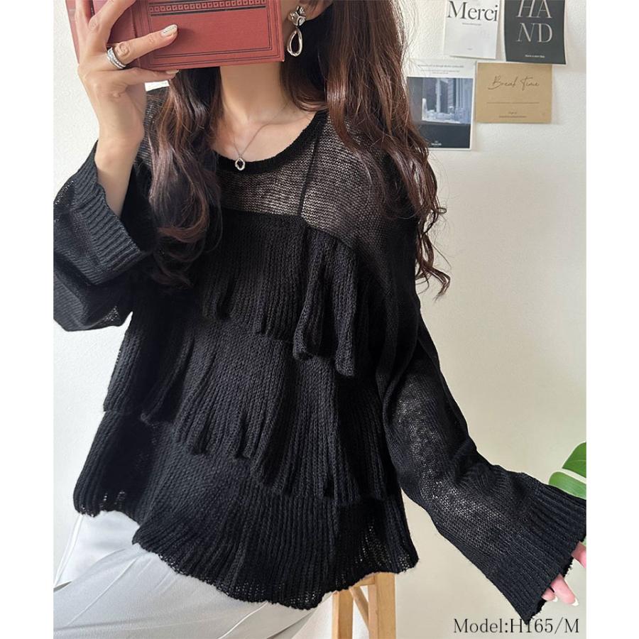 【 クラシカルエルフ classical elf 】 トップス ニット レディース 長袖 ふんわり ティアード フリル モヘア タッチ メッシュ編みニット レイヤードコーデ | classicalelf | 02