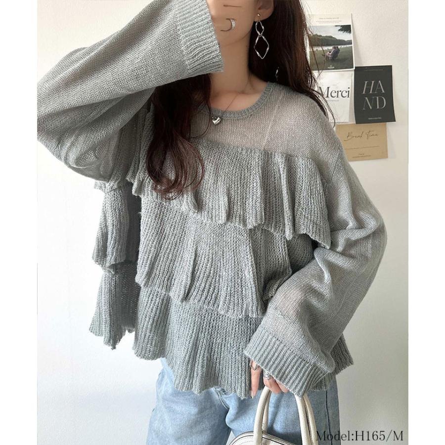 【 クラシカルエルフ classical elf 】 トップス ニット レディース 長袖 ふんわり ティアード フリル モヘア タッチ メッシュ編みニット レイヤードコーデ | classicalelf | 05