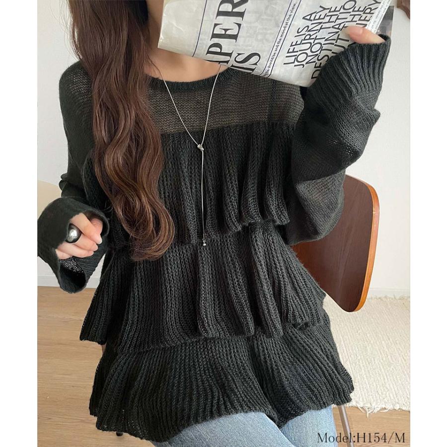 【 クラシカルエルフ classical elf 】 トップス ニット レディース 長袖 ふんわり ティアード フリル モヘア タッチ メッシュ編みニット レイヤードコーデ | classicalelf | 08