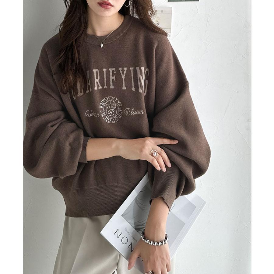 【 クラシカルエルフ classical elf 】ニット レディース 長袖 トップス レディース プルオーバー ダブルジャガード 刺繍 カレッジロゴ ボリューム袖 | classicalelf | 14