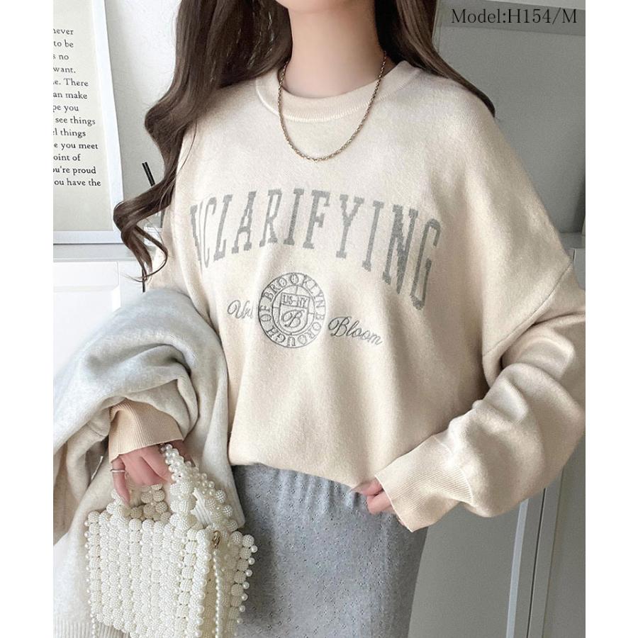 【 クラシカルエルフ classical elf 】ニット レディース 長袖 トップス レディース プルオーバー ダブルジャガード 刺繍 カレッジロゴ ボリューム袖 | classicalelf | 02