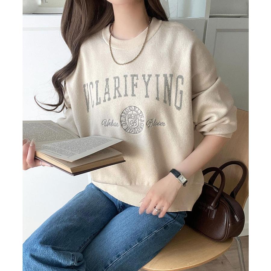 【 クラシカルエルフ classical elf 】ニット レディース 長袖 トップス レディース プルオーバー ダブルジャガード 刺繍 カレッジロゴ ボリューム袖 | classicalelf | 04