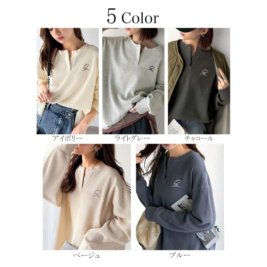 【 クラシカルエルフ classical elf 】トップス 秋 カットソー 長袖 レディース クロンT 長袖 Tシャツ ロング キーネック オーバーサイズ ワッフル | classicalelf | 01
