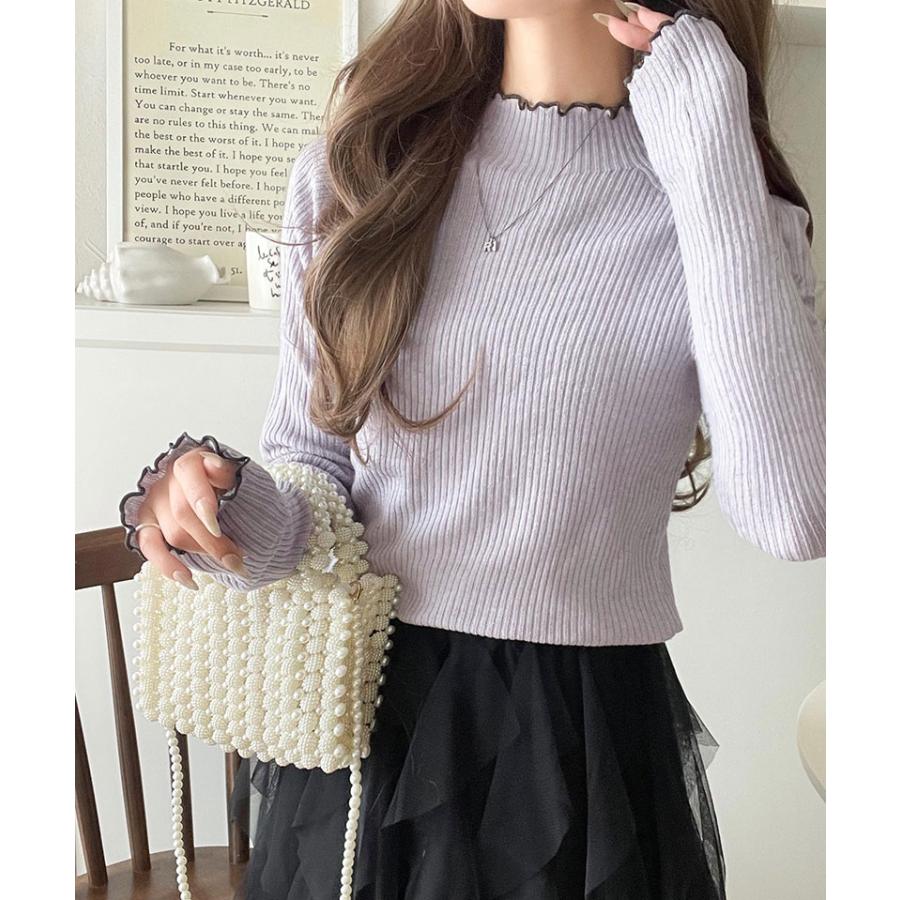 【 クラシカルエルフ classical elf 】ニット レディース 長袖 トップス リブニット バイカラー 配色メロウ フィット感 華奢見え 柔らかい プチハイネック | classicalelf | 15