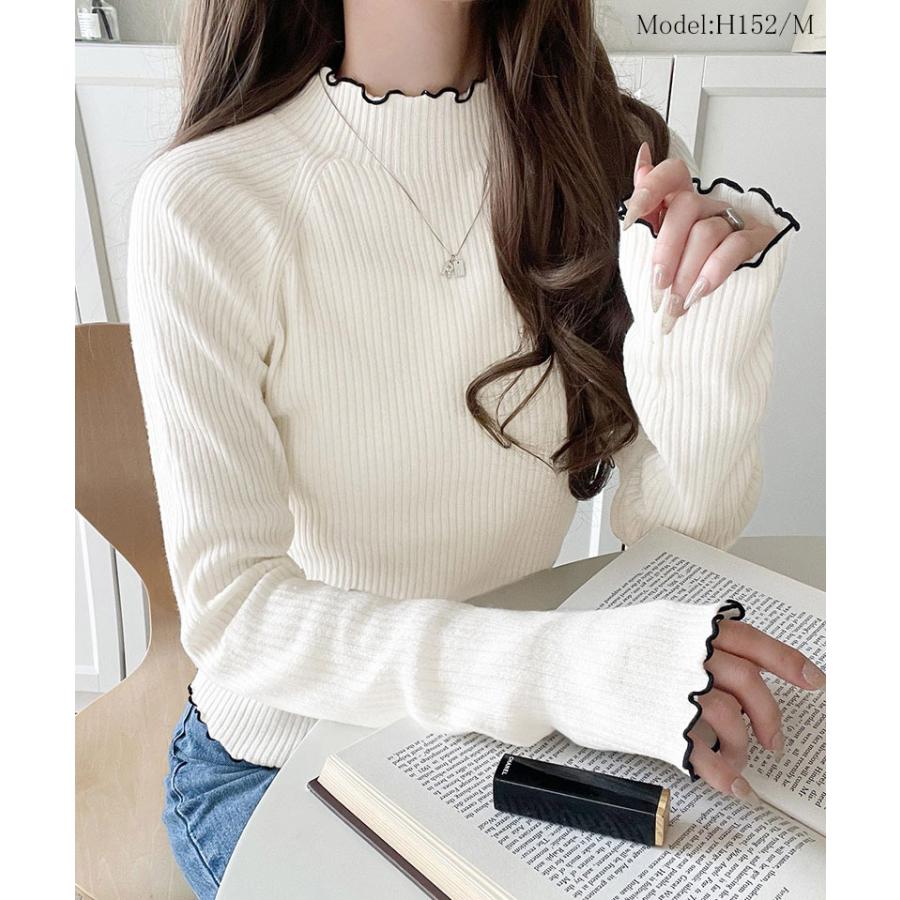 【 クラシカルエルフ classical elf 】ニット レディース 長袖 トップス リブニット バイカラー 配色メロウ フィット感 華奢見え 柔らかい プチハイネック | classicalelf | 02