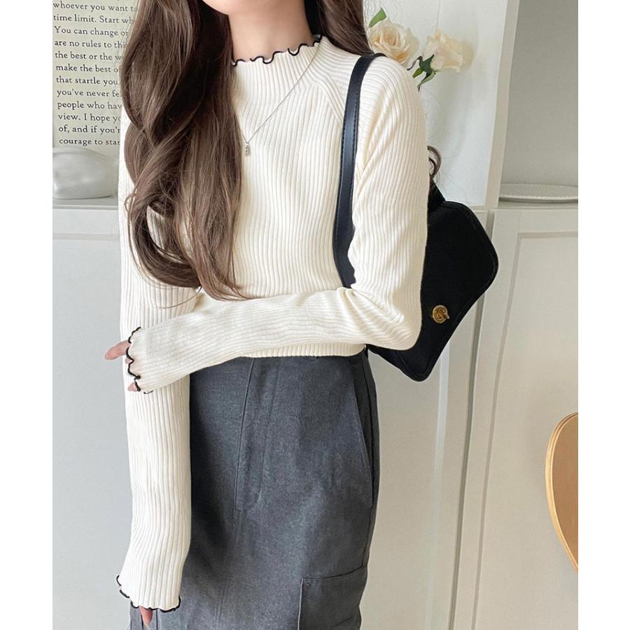 【 クラシカルエルフ classical elf 】ニット レディース 長袖 トップス リブニット バイカラー 配色メロウ フィット感 華奢見え 柔らかい プチハイネック | classicalelf | 03