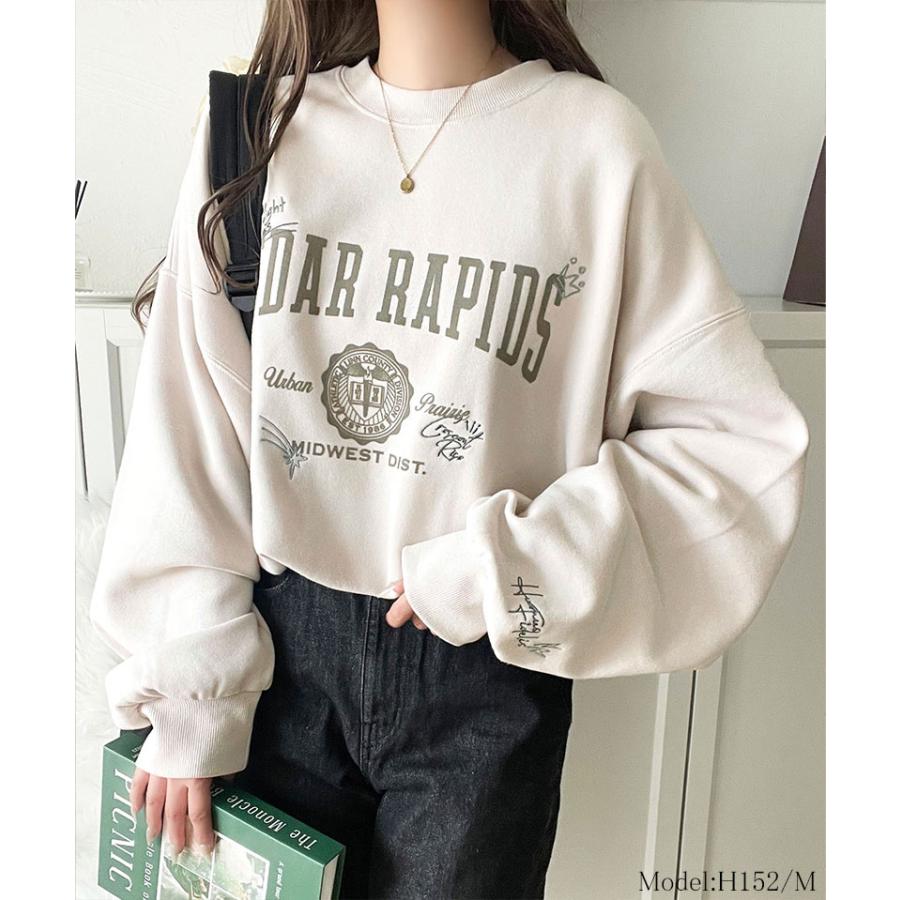 【 クラシカルエルフ classical elf 】スウェット レディース トップス 今っぽ カジュアル エンブレム 風 らくがき 刺繍 入り フロッキー プリント 裏起毛 | classicalelf | 10