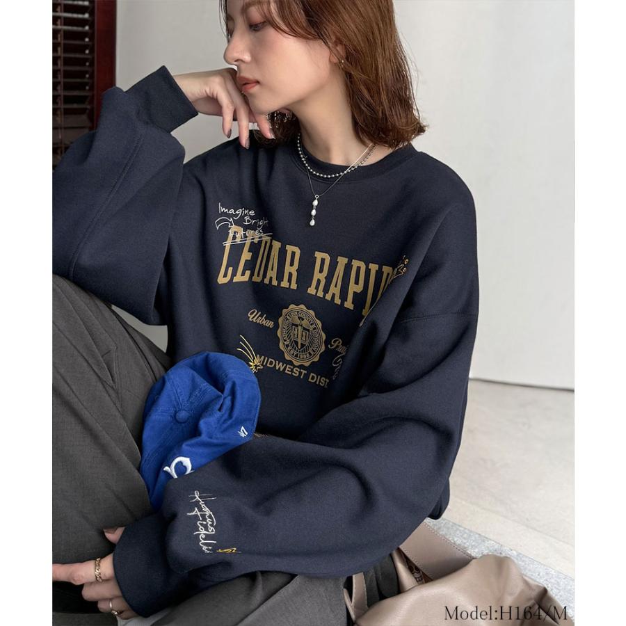 【 クラシカルエルフ classical elf 】スウェット レディース トップス 今っぽ カジュアル エンブレム 風 らくがき 刺繍 入り フロッキー プリント 裏起毛 | classicalelf | 12