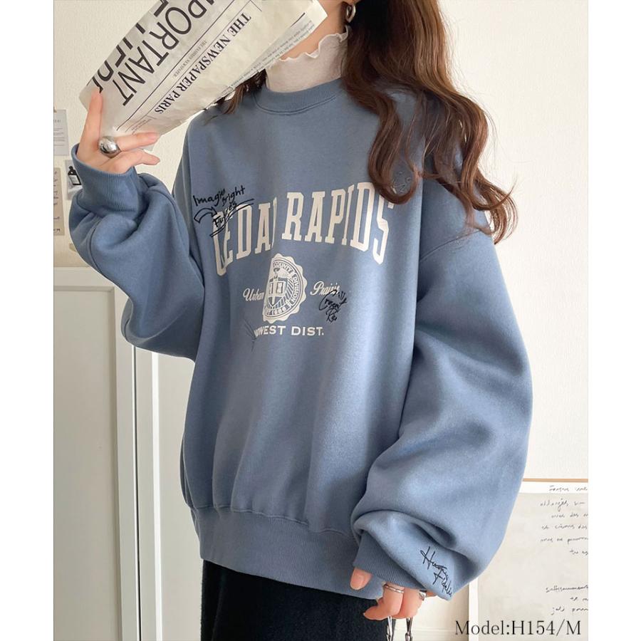 【 クラシカルエルフ classical elf 】スウェット レディース トップス 今っぽ カジュアル エンブレム 風 らくがき 刺繍 入り フロッキー プリント 裏起毛 | classicalelf | 14