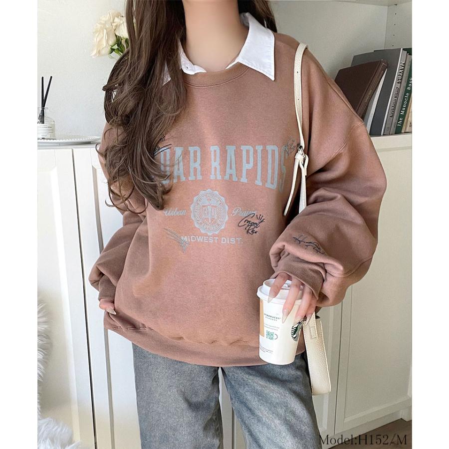 【 クラシカルエルフ classical elf 】スウェット レディース トップス 今っぽ カジュアル エンブレム 風 らくがき 刺繍 入り フロッキー プリント 裏起毛 | classicalelf | 05