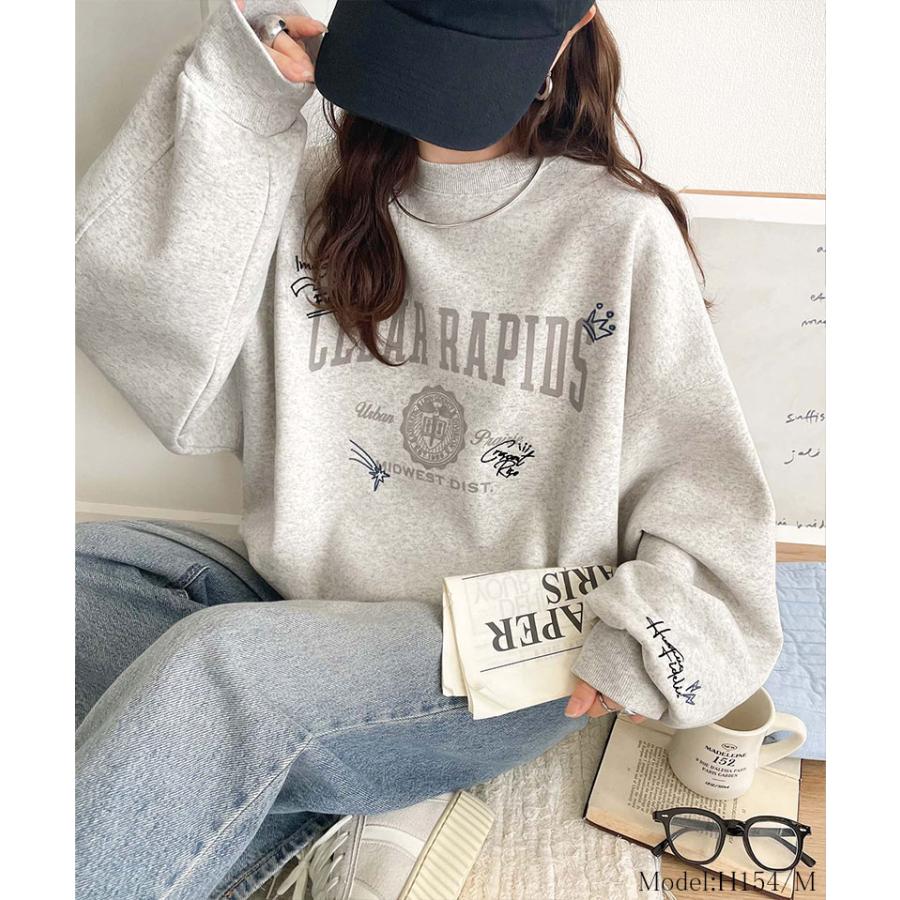 【 クラシカルエルフ classical elf 】スウェット レディース トップス 今っぽ カジュアル エンブレム 風 らくがき 刺繍 入り フロッキー プリント 裏起毛 | classicalelf | 08