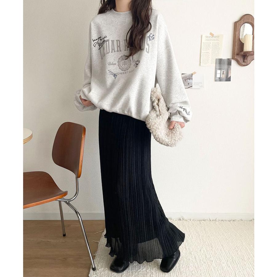 【 クラシカルエルフ classical elf 】スウェット レディース トップス 今っぽ カジュアル エンブレム 風 らくがき 刺繍 入り フロッキー プリント 裏起毛 | classicalelf | 09