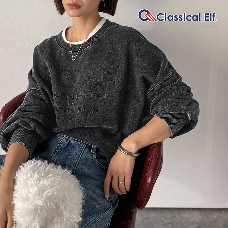 【 クラシカルエルフ classical elf 】スウェット レディース トップス プルオーバー オーバーサイズ 刺繍ロゴ レトロ 古着 大人カジュアル メンズライク | classicalelf