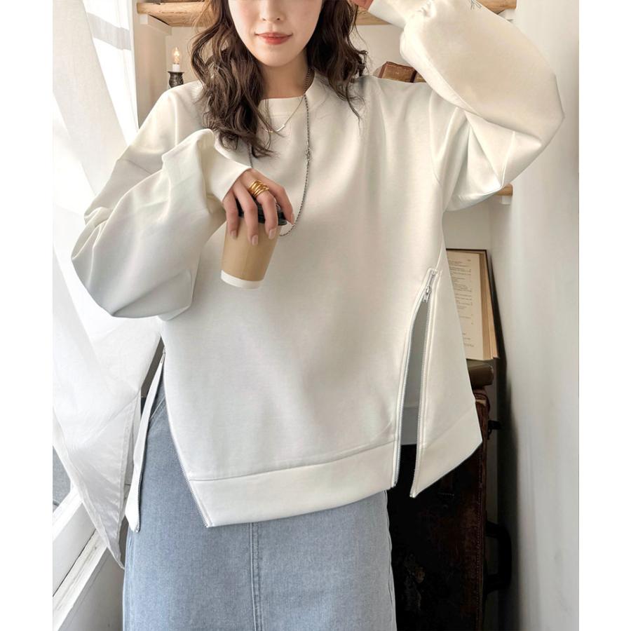 トップス Tシャツ レディース 袖口 ワンポイント 刺繍 アシメ ファスナー ラウンドネック ロンT 長袖 男女兼用 ユニセックス | classicalelf | 04