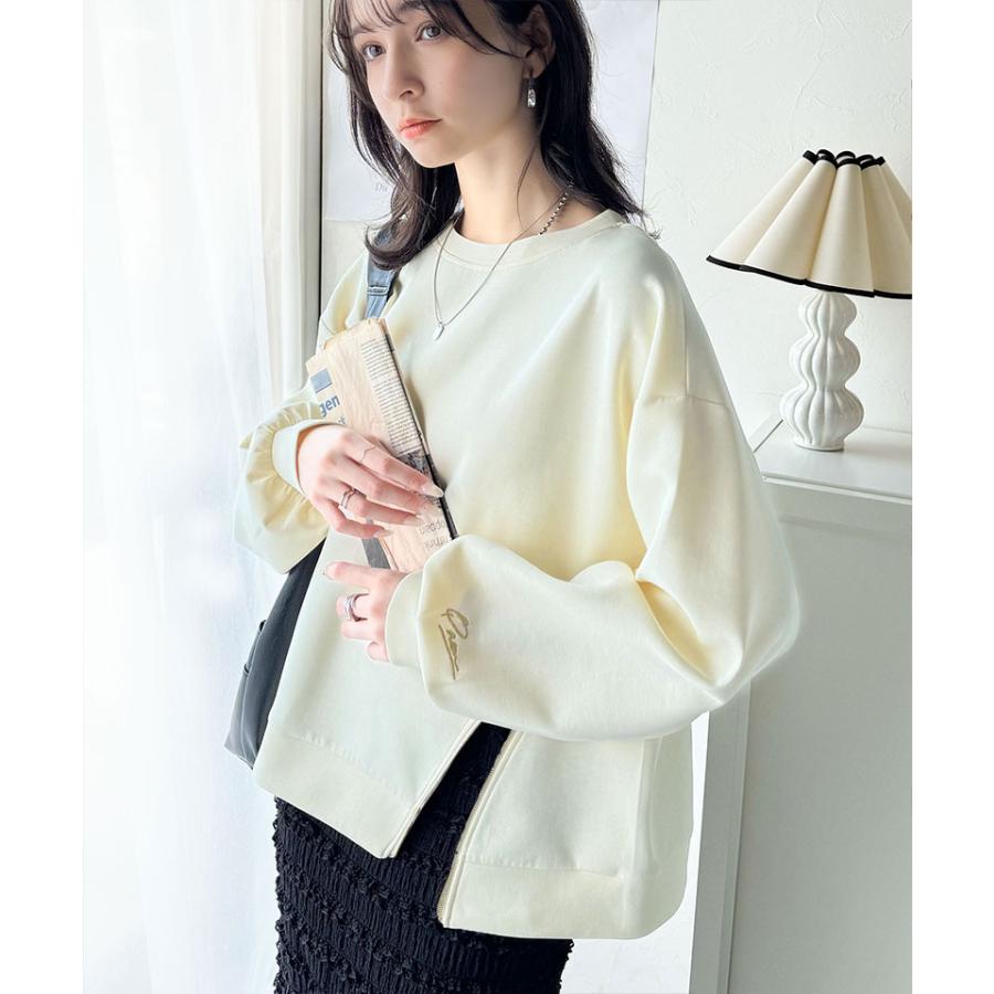 トップス Tシャツ レディース 袖口 ワンポイント 刺繍 アシメ ファスナー ラウンドネック ロンT 長袖 男女兼用 ユニセックス | classicalelf | 08