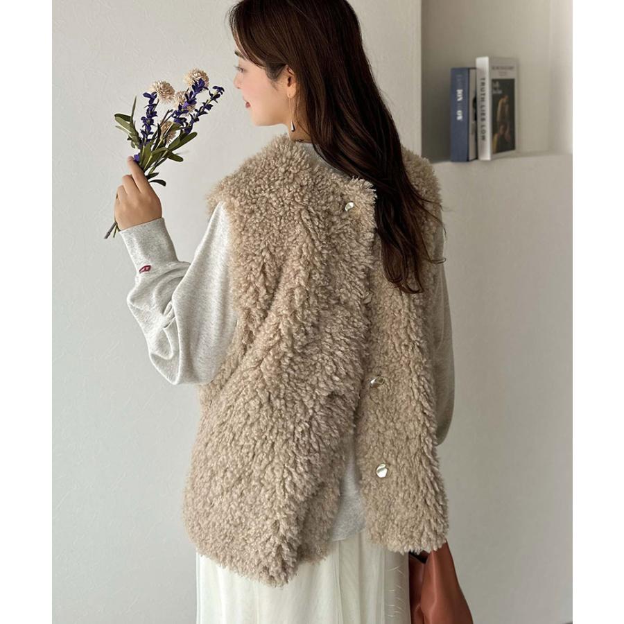 【 クラシカルエルフ classical elf 】ベスト レディース 秋冬 トップス 前後2way プードルボア もこもこ 暖か ボアベスト ゴールドボタン | classicalelf | 10