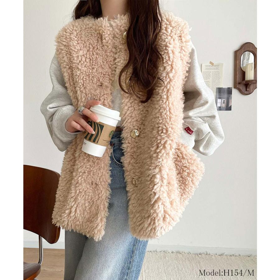 【 クラシカルエルフ classical elf 】ベスト レディース 秋冬 トップス 前後2way プードルボア もこもこ 暖か ボアベスト ゴールドボタン | classicalelf | 13