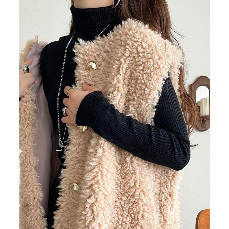 【 クラシカルエルフ classical elf 】ベスト レディース 秋冬 トップス 前後2way プードルボア もこもこ 暖か ボアベスト ゴールドボタン | classicalelf | 15