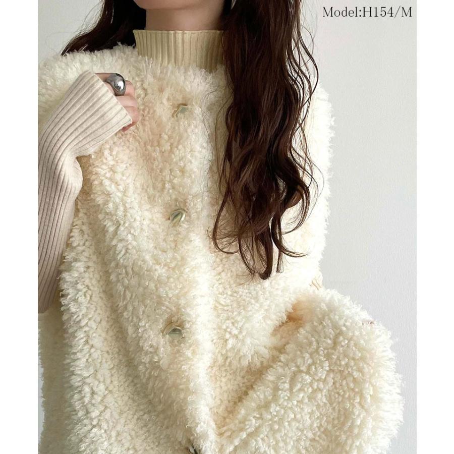 【 クラシカルエルフ classical elf 】ベスト レディース 秋冬 トップス 前後2way プードルボア もこもこ 暖か ボアベスト ゴールドボタン | classicalelf | 02