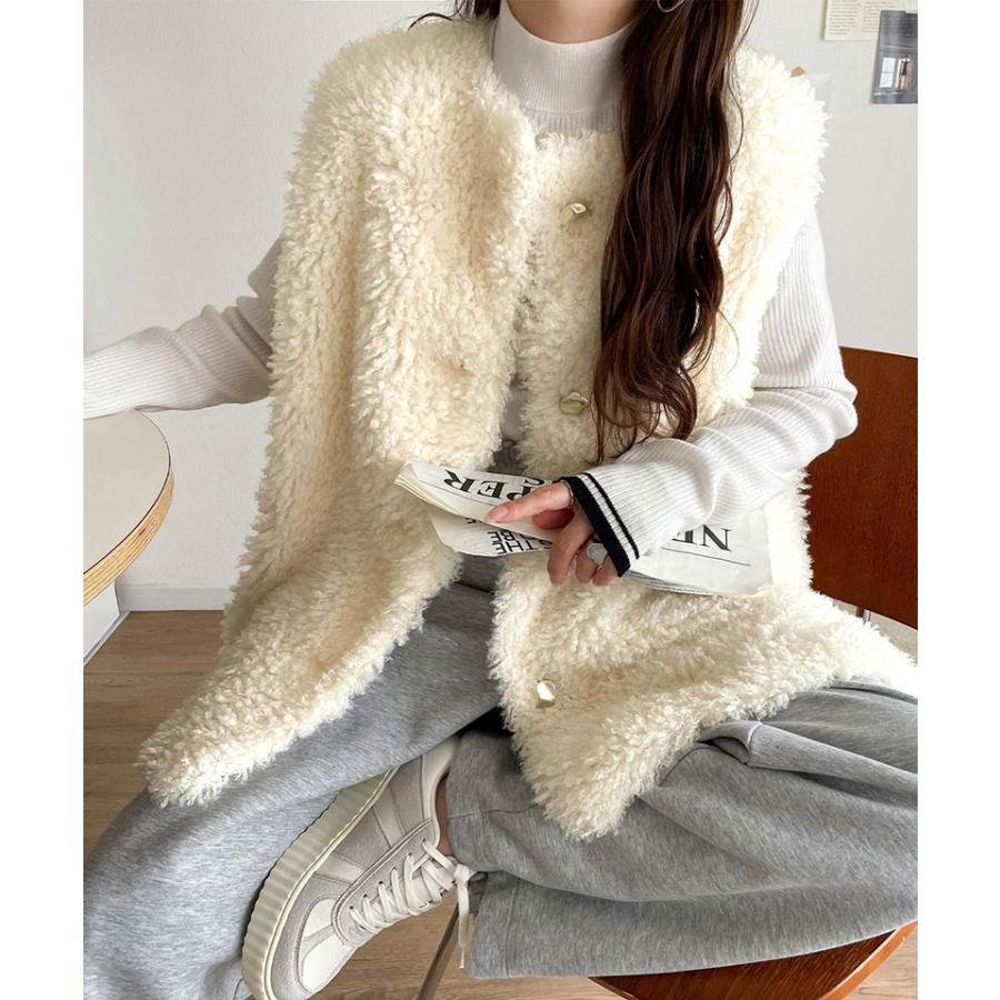 【 クラシカルエルフ classical elf 】ベスト レディース 秋冬 トップス 前後2way プードルボア もこもこ 暖か ボアベスト ゴールドボタン | classicalelf | 03