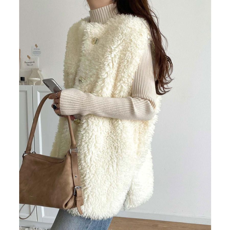 【 クラシカルエルフ classical elf 】ベスト レディース 秋冬 トップス 前後2way プードルボア もこもこ 暖か ボアベスト ゴールドボタン | classicalelf | 04