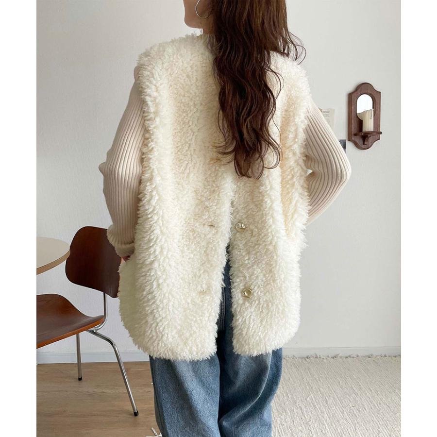 【 クラシカルエルフ classical elf 】ベスト レディース 秋冬 トップス 前後2way プードルボア もこもこ 暖か ボアベスト ゴールドボタン | classicalelf | 05