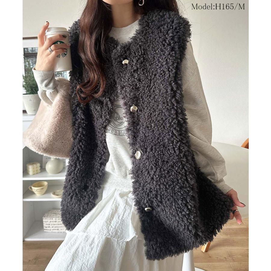 【 クラシカルエルフ classical elf 】ベスト レディース 秋冬 トップス 前後2way プードルボア もこもこ 暖か ボアベスト ゴールドボタン | classicalelf | 06