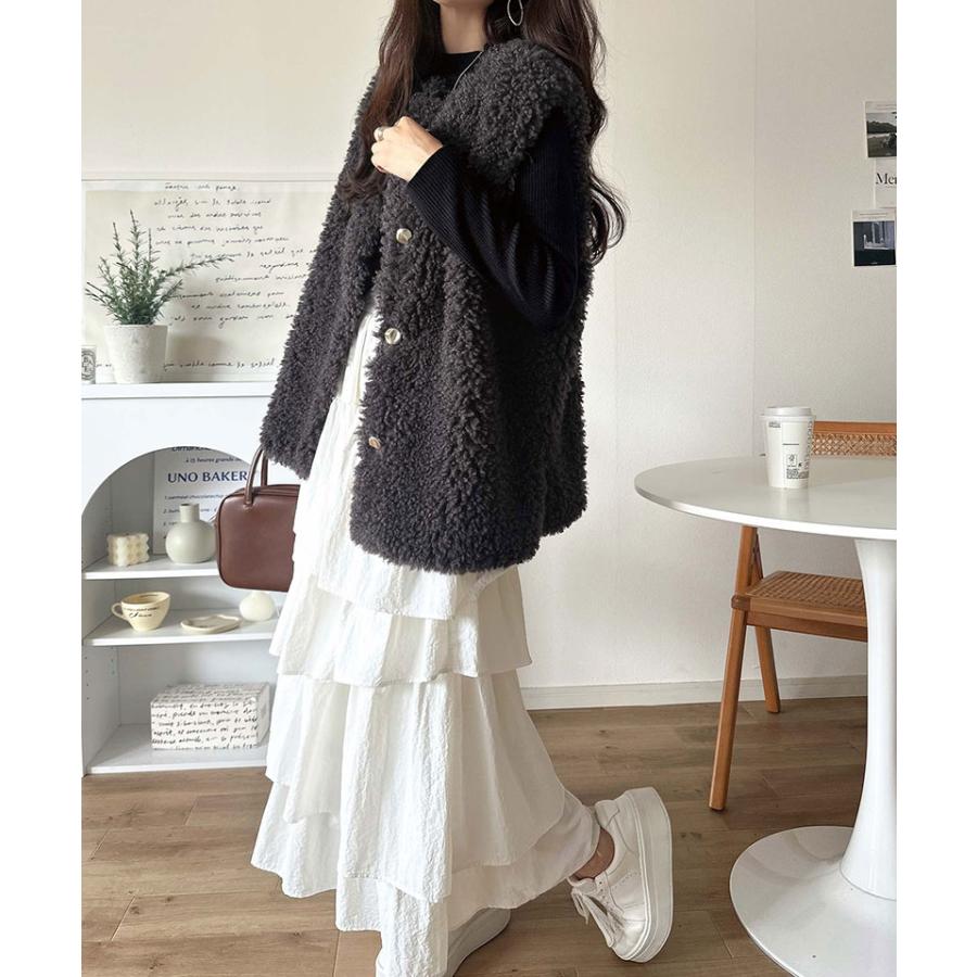 【 クラシカルエルフ classical elf 】ベスト レディース 秋冬 トップス 前後2way プードルボア もこもこ 暖か ボアベスト ゴールドボタン | classicalelf | 07