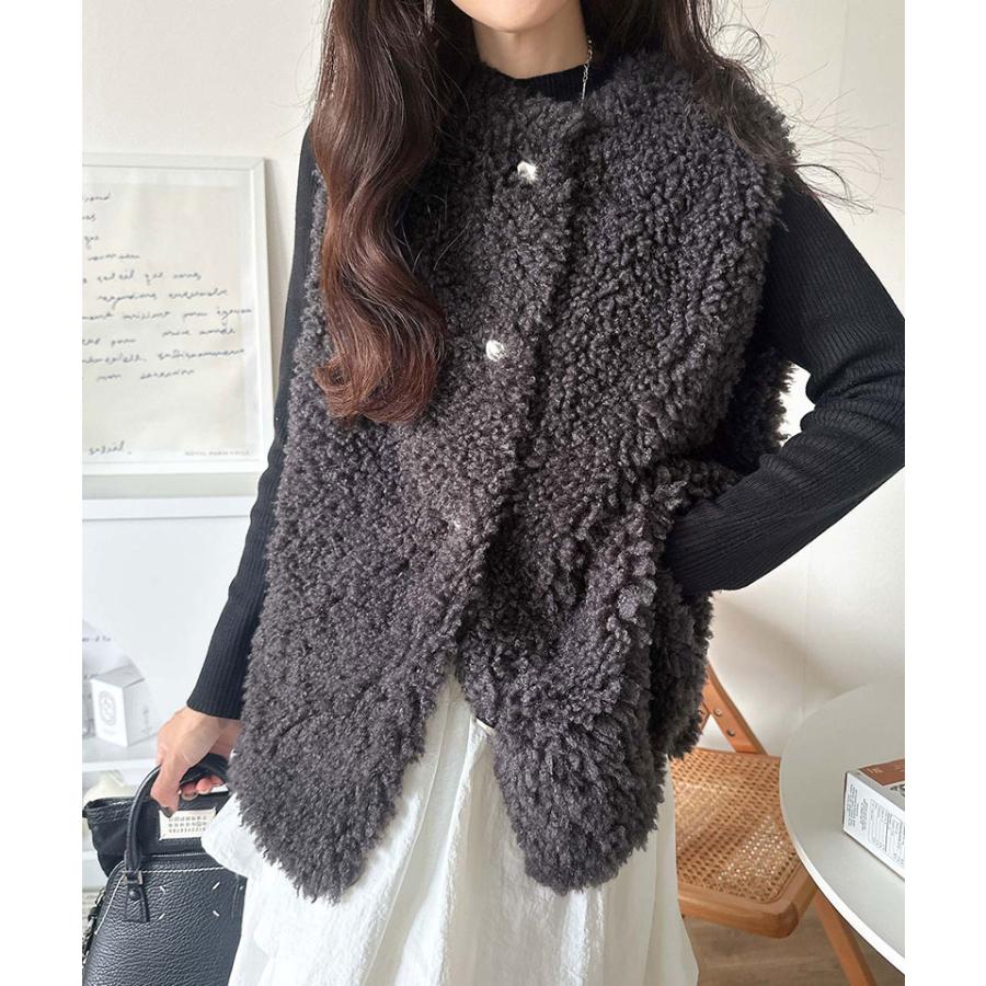 【 クラシカルエルフ classical elf 】ベスト レディース 秋冬 トップス 前後2way プードルボア もこもこ 暖か ボアベスト ゴールドボタン | classicalelf | 08