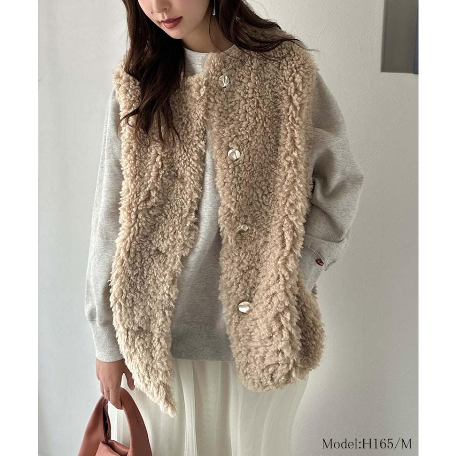 【 クラシカルエルフ classical elf 】ベスト レディース 秋冬 トップス 前後2way プードルボア もこもこ 暖か ボアベスト ゴールドボタン | classicalelf | 09