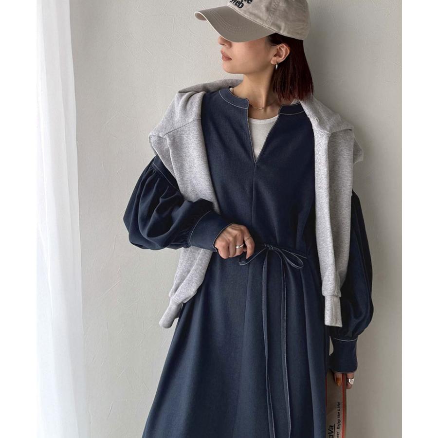 【 クラシカルエルフ classical elf 】 ワンピース レディース 配色ステッチ キーネック メリハリシルエット 抜け感 シンプル カジュアル 主役級 | classicalelf | 14