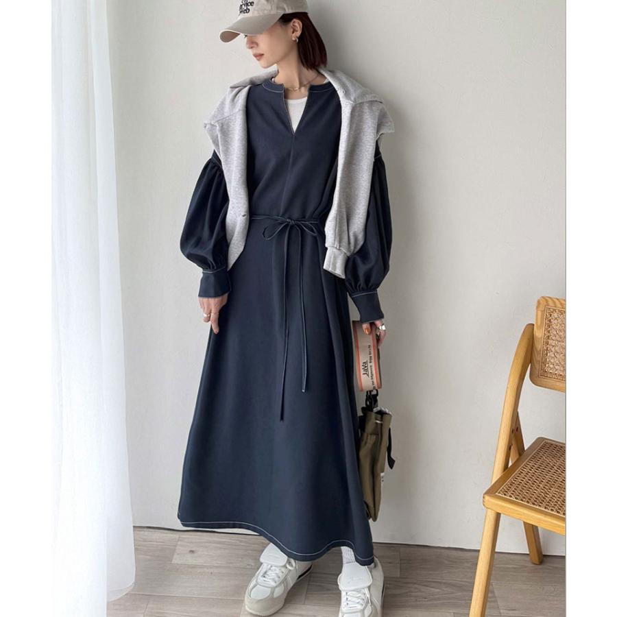 【 クラシカルエルフ classical elf 】 ワンピース レディース 配色ステッチ キーネック メリハリシルエット 抜け感 シンプル カジュアル 主役級 | classicalelf | 15