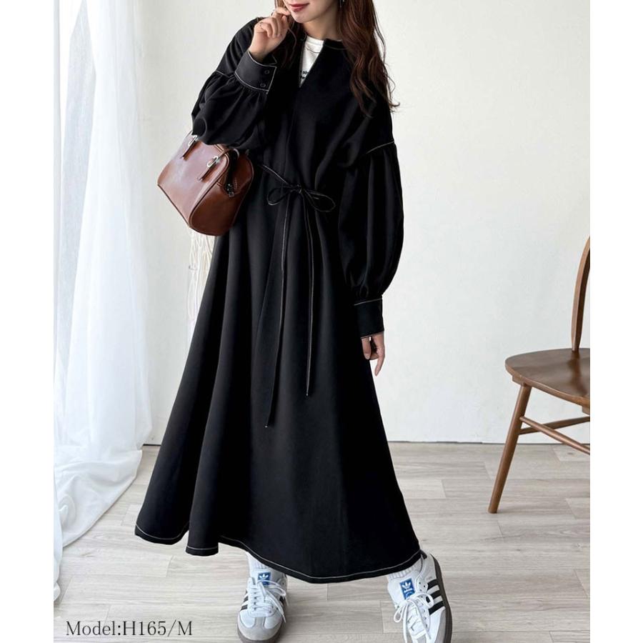 【 クラシカルエルフ classical elf 】 ワンピース レディース 配色ステッチ キーネック メリハリシルエット 抜け感 シンプル カジュアル 主役級 | classicalelf | 02