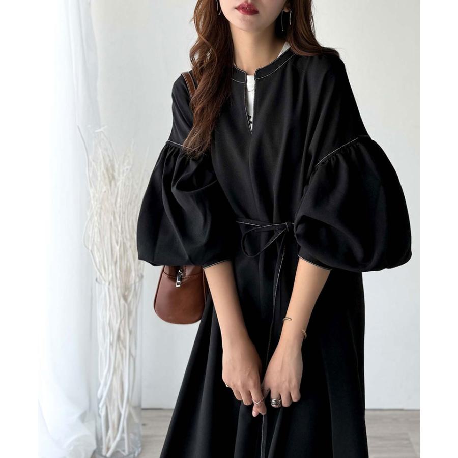 【 クラシカルエルフ classical elf 】 ワンピース レディース 配色ステッチ キーネック メリハリシルエット 抜け感 シンプル カジュアル 主役級 | classicalelf | 03