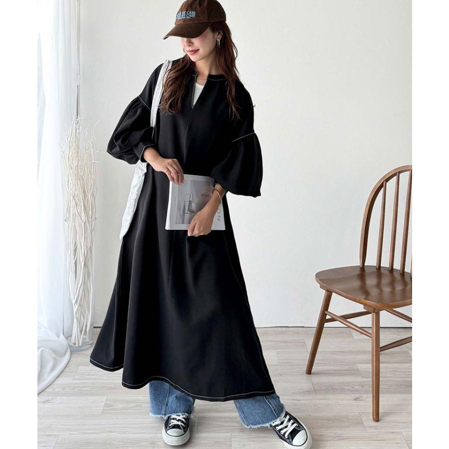 【 クラシカルエルフ classical elf 】 ワンピース レディース 配色ステッチ キーネック メリハリシルエット 抜け感 シンプル カジュアル 主役級 | classicalelf | 04